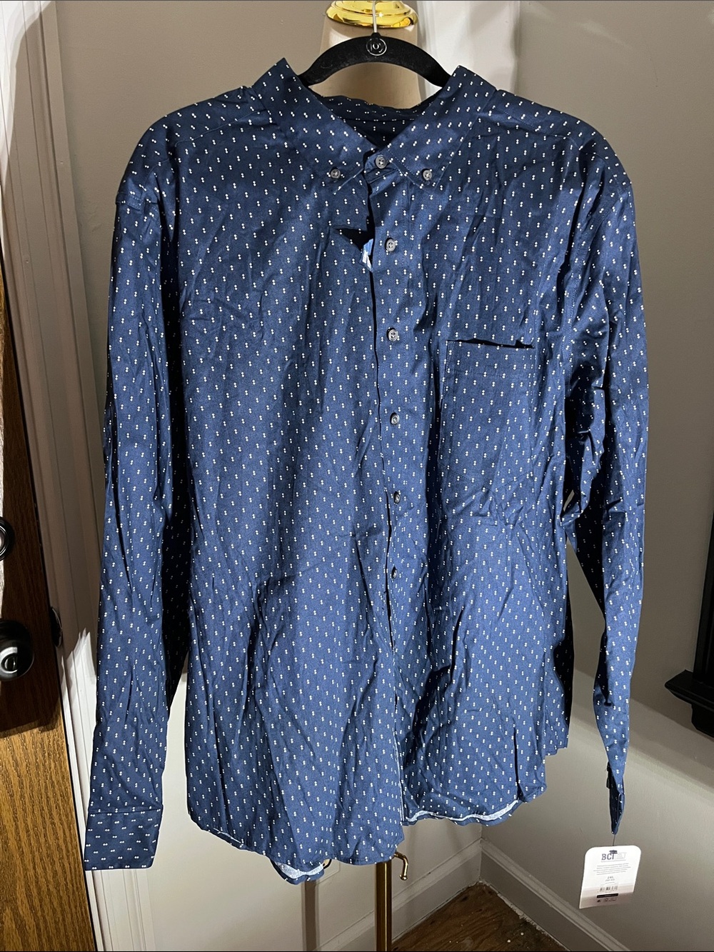 George Navy Blue Printed Long-Sleeve Button-Down Shirt - Size 2XL